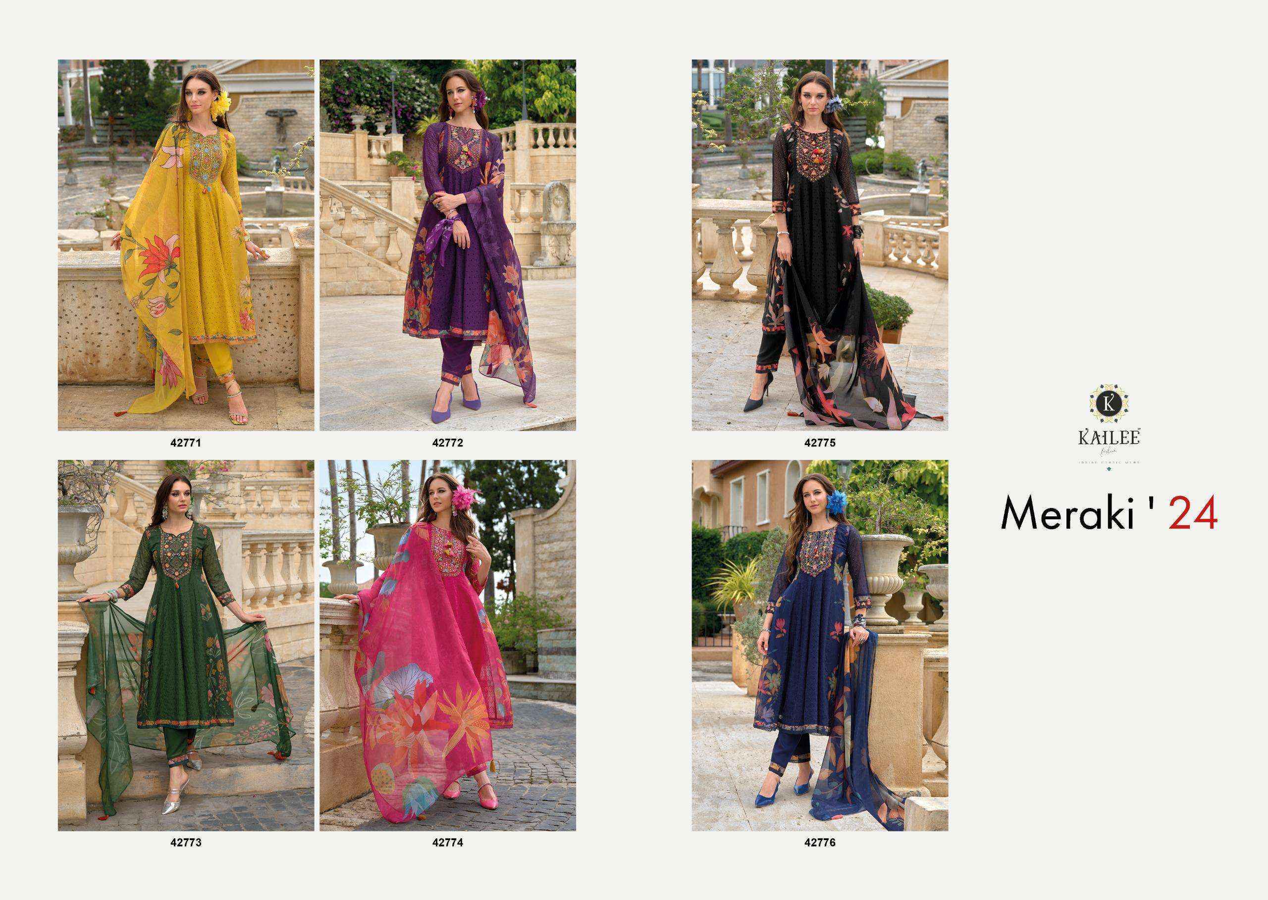 Kailee Fashion Meraki Readymade Organza With Chikankari Work Dress Material 6 pcs Catalogue