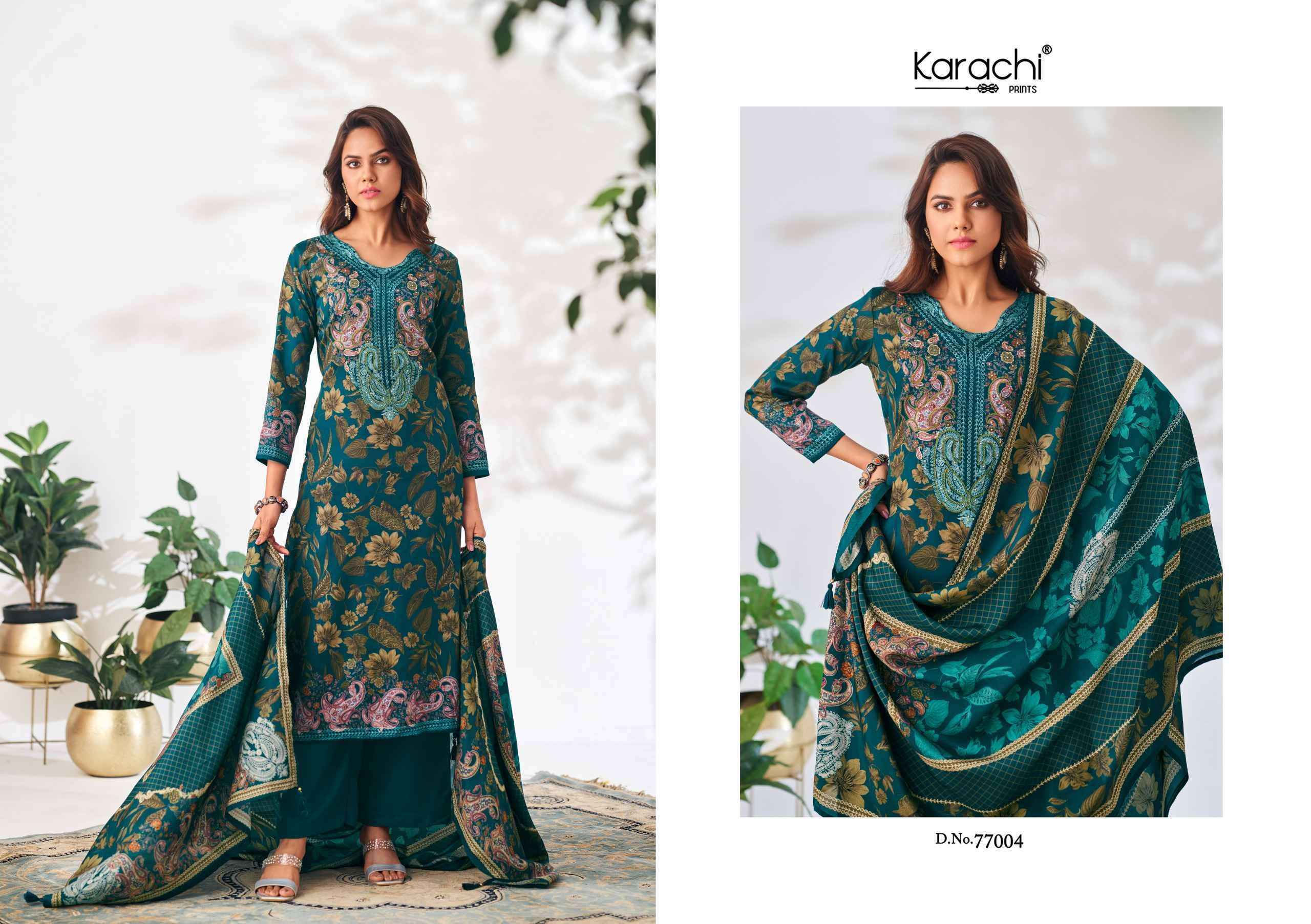 Karachi Prints Samma Jam Satin Dress Material 4 pcs Catalogue