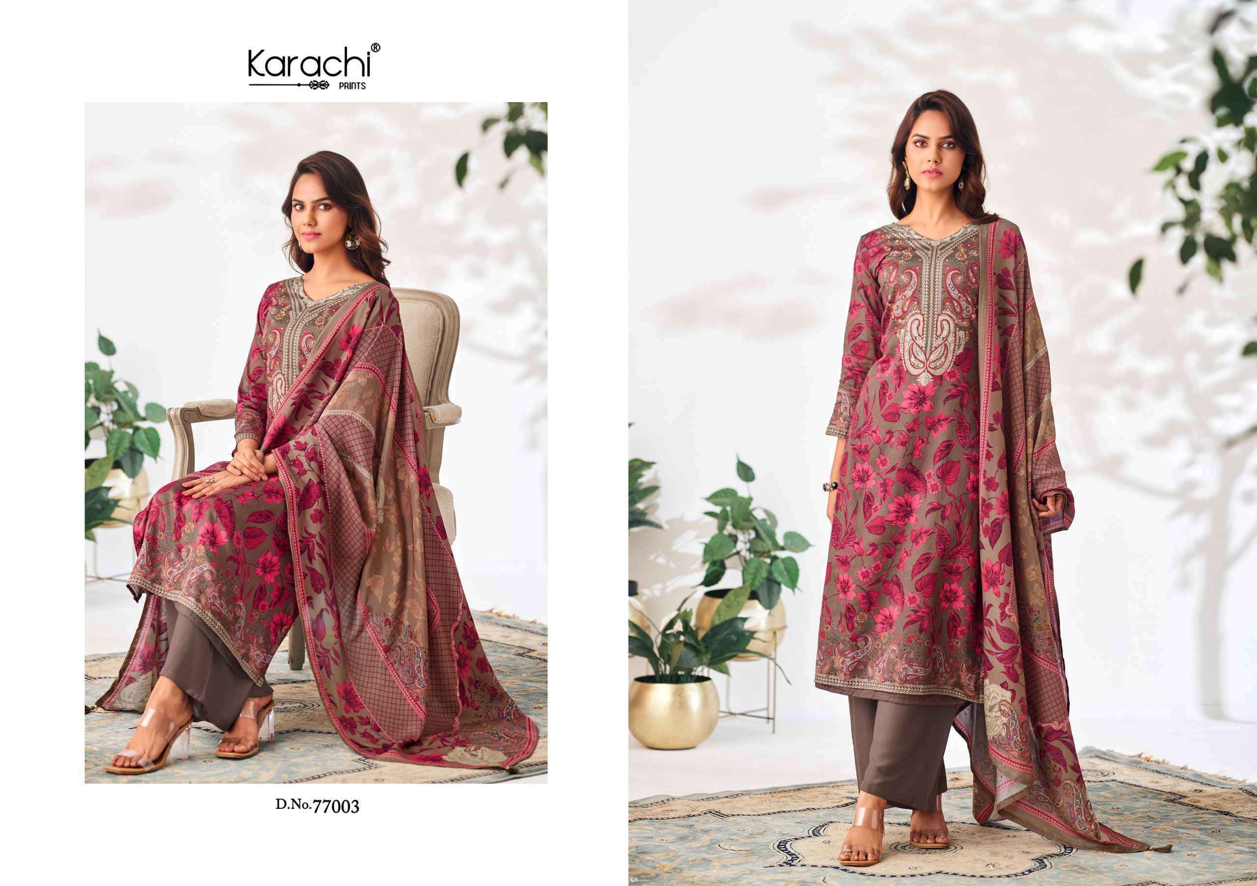 Karachi Prints Samma Jam Satin Dress Material 4 pcs Catalogue