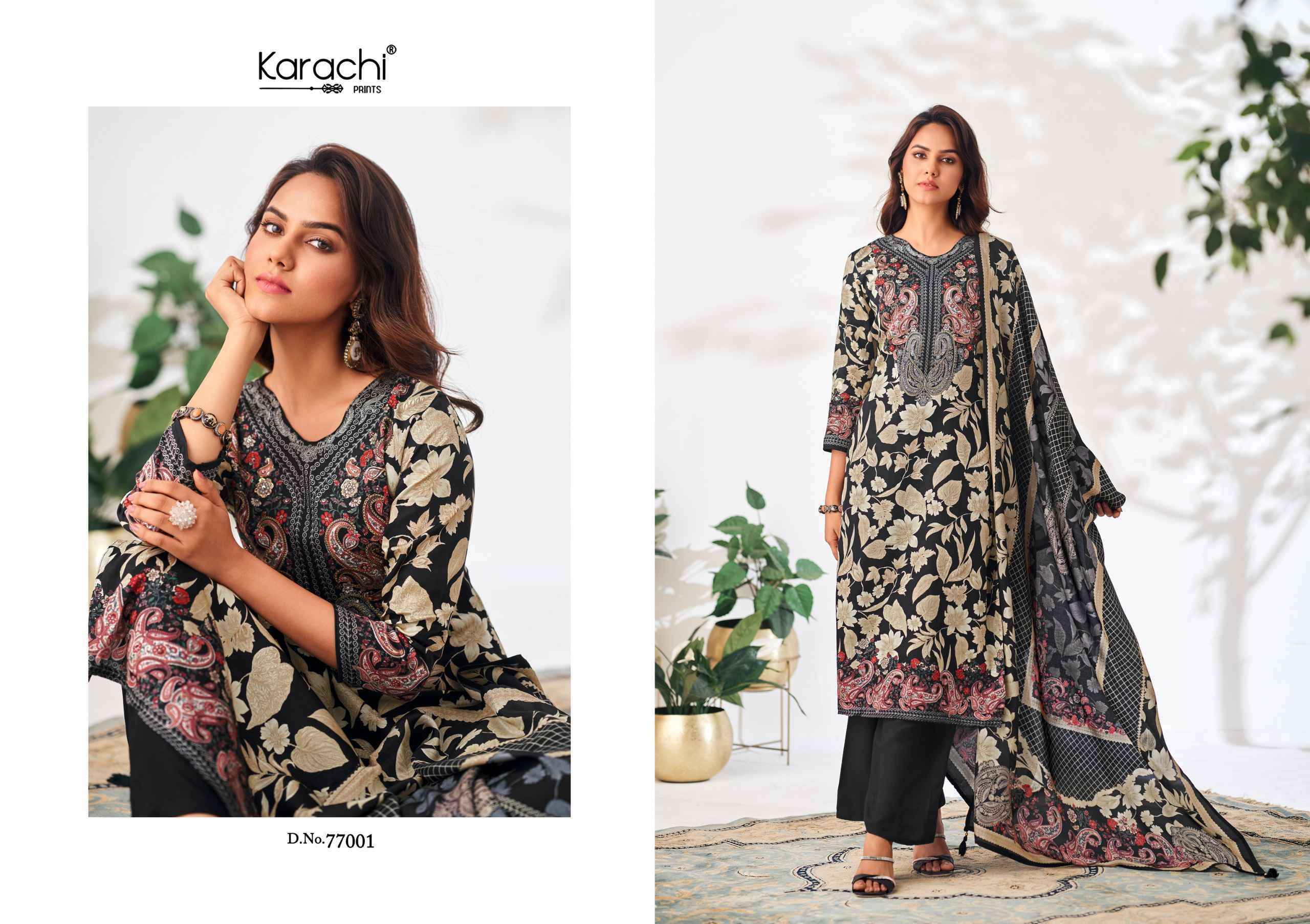 Karachi Prints Samma Jam Satin Dress Material 4 pcs Catalogue