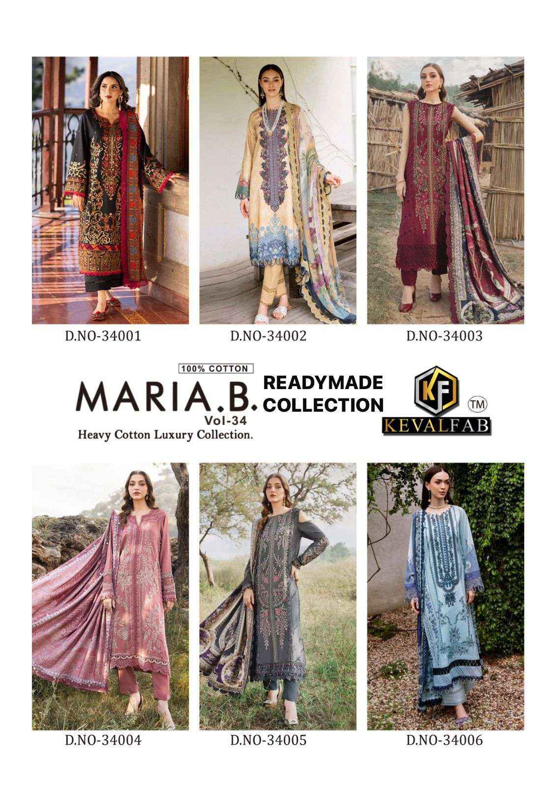 Keval Fab Maria B Vol 34 Readymade Cotton Dress 6 pcs Catalogue