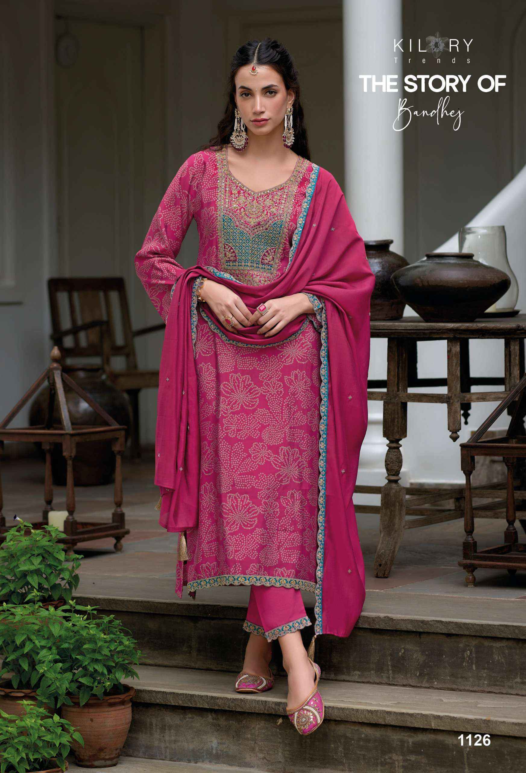 Kilory Trendz The Story Of Bandhej Viscouse Silk Dress Material 8 pcs Catalogue