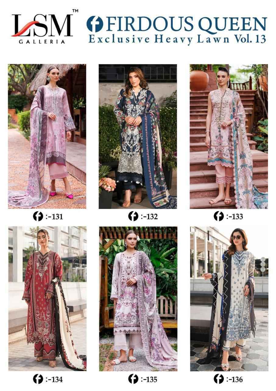 LSM Galleria Firdous Queen Lawn Vol 13 Lawn Cotton Dress Material 6 pcs Catalogue