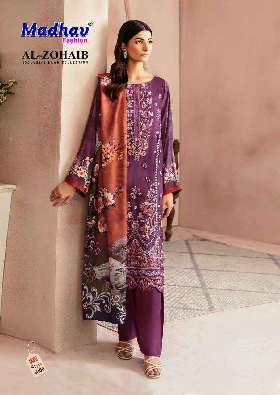 Madhav Fashion Al Zohaib Vol 4 Lawn Cotton Dress Material 6 pcs Catalogue