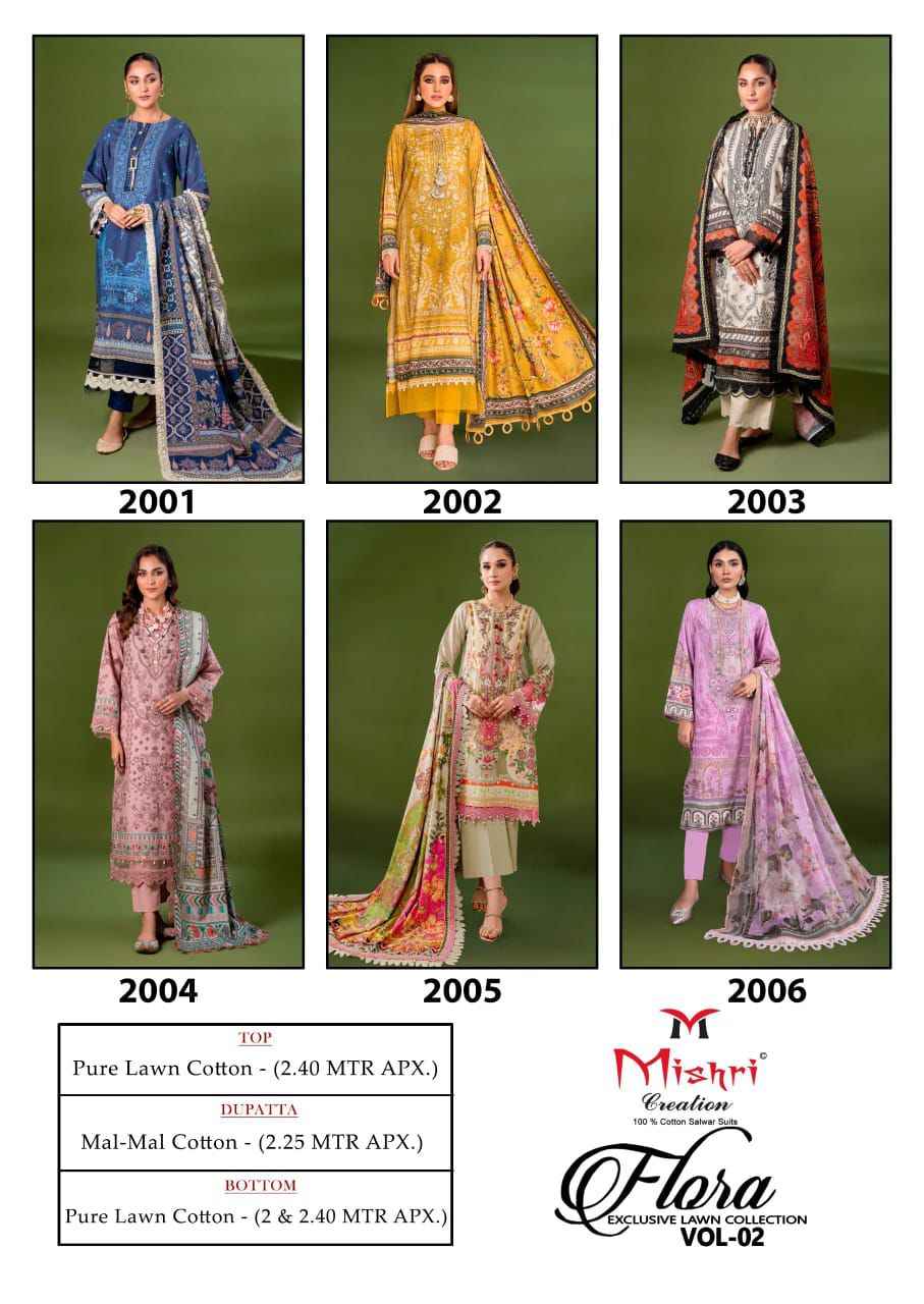 Mishri Creation Flora Vol 2 Lawn Cotton Dress Material 6 pcs Catalogue