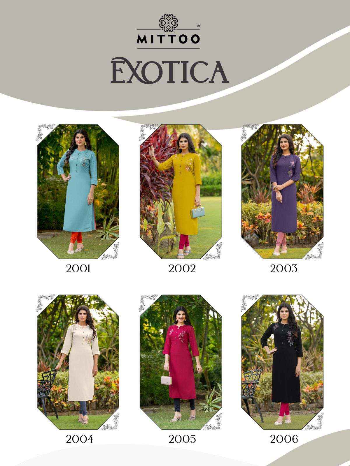 Mittoo Exotica Rayon Kurti 6 pcs Catalogue
