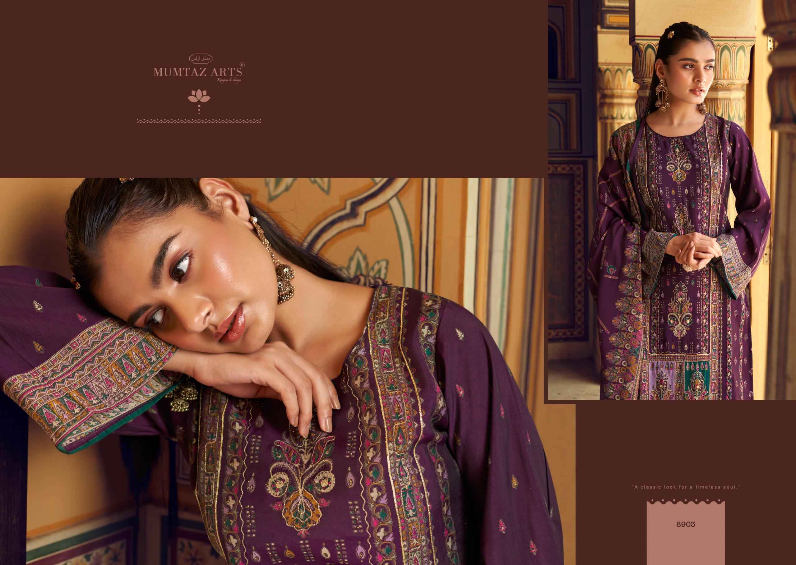 Mumtaz Arts Aafreen Viscouse Musline Dress Material 4 pcs Catalogue