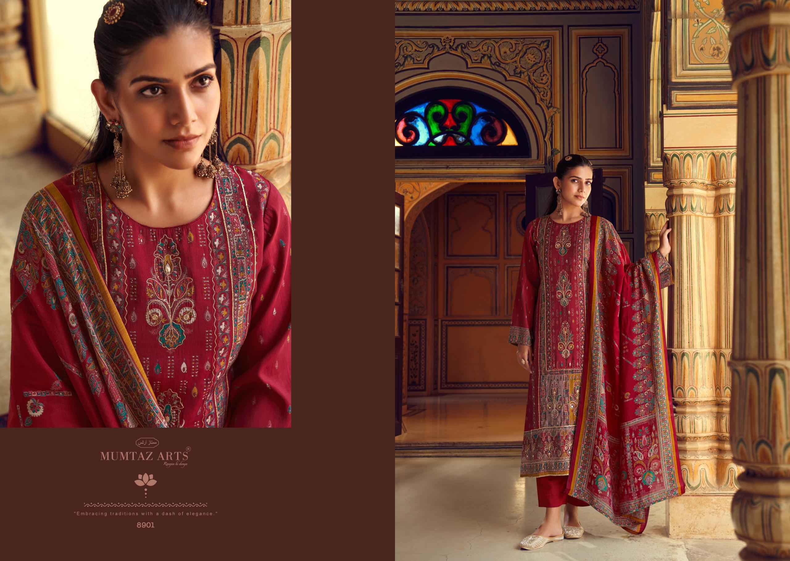 Mumtaz Arts Aafreen Viscouse Musline Dress Material 4 pcs Catalogue