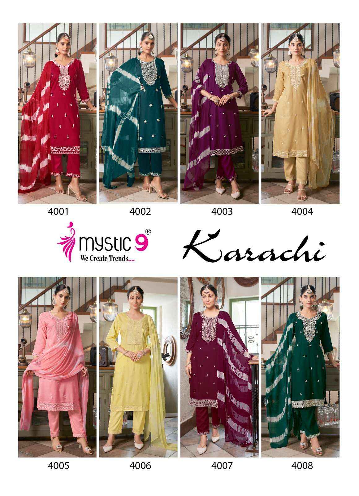 Mystic 9 Karachi Vol 4 Rayon Kurti Combo 8 pcs Catalogue