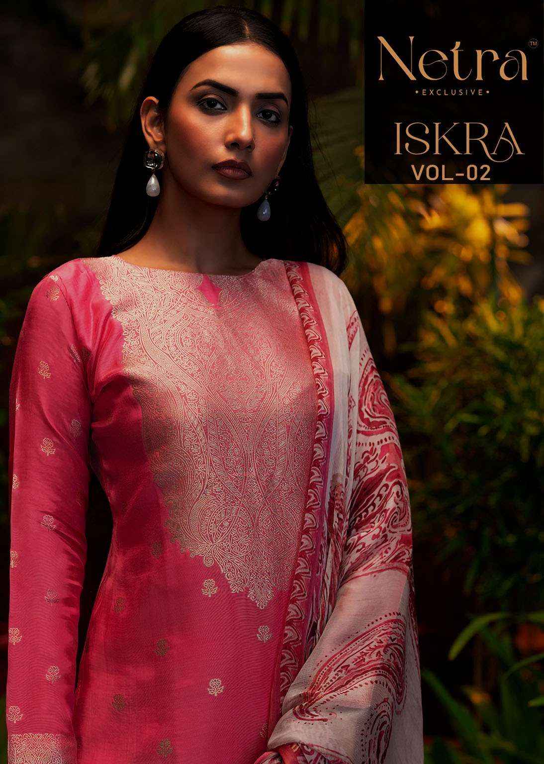 Netra Iskra Vol 2 Musline Jacquard Dress Material 4 pcs Catalogue