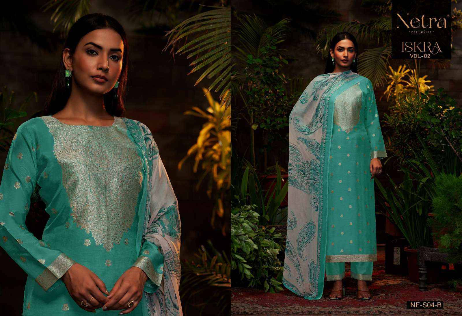 Netra Iskra Vol 2 Musline Jacquard Dress Material 4 pcs Catalogue