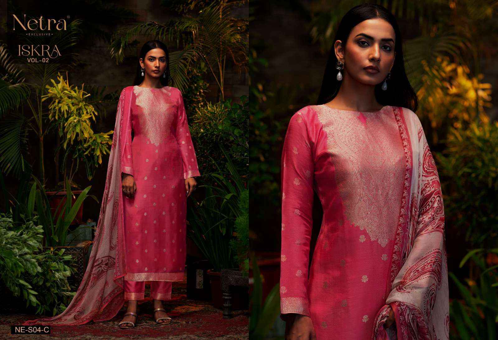 Netra Iskra Vol 2 Musline Jacquard Dress Material 4 pcs Catalogue