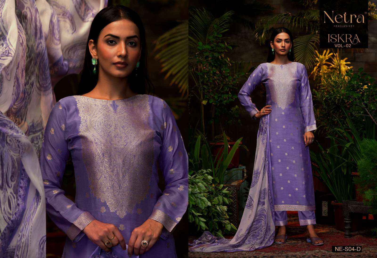 Netra Iskra Vol 2 Musline Jacquard Dress Material 4 pcs Catalogue