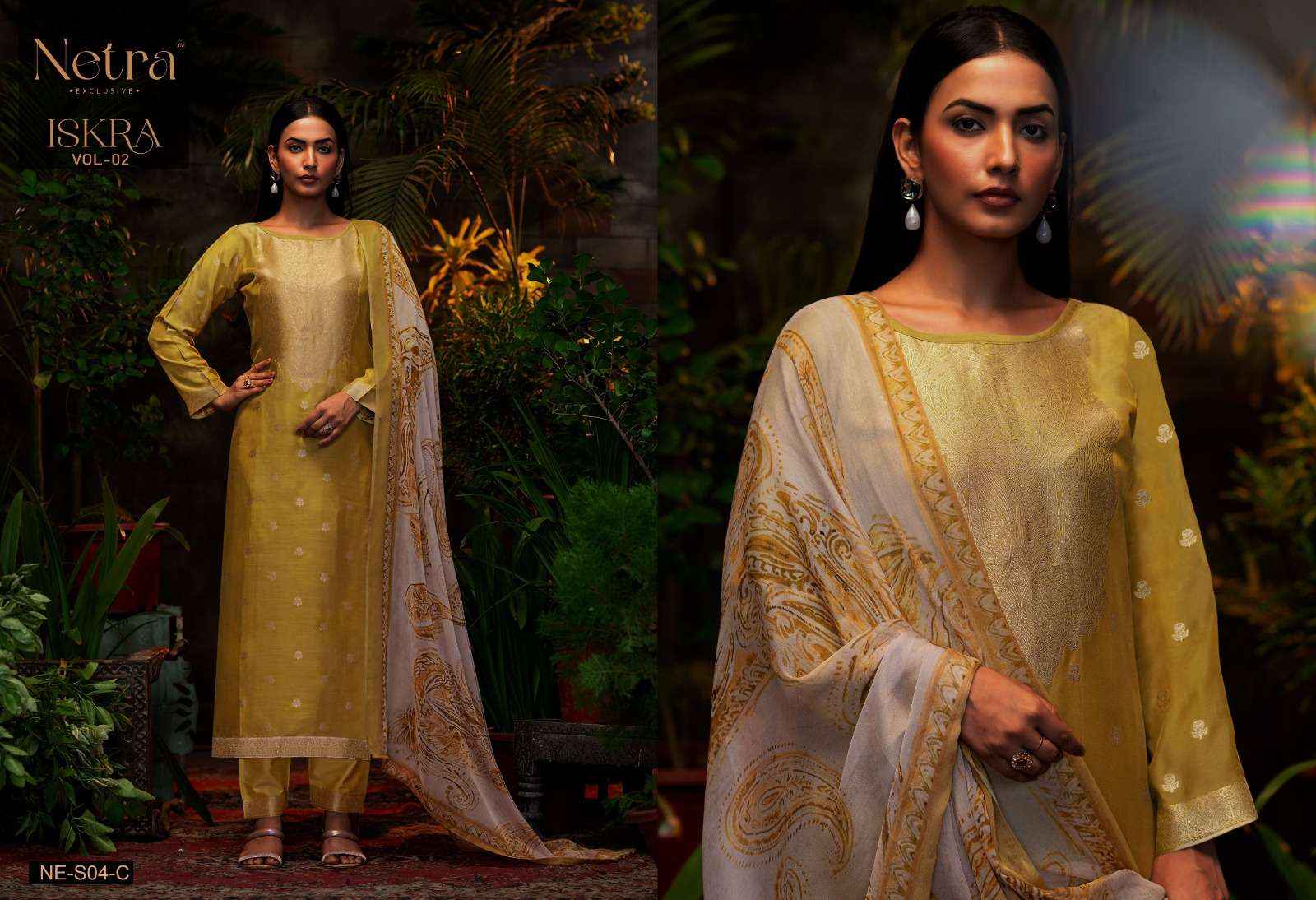 Netra Iskra Vol 2 Musline Jacquard Dress Material 4 pcs Catalogue