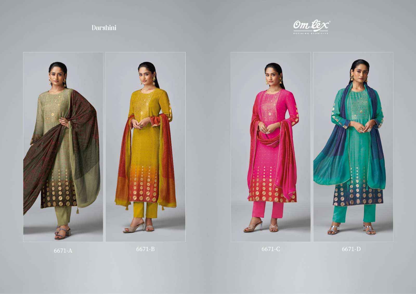 Omtex Darshini Muslin Jacquard Dress Material 4 pcs Catalogue