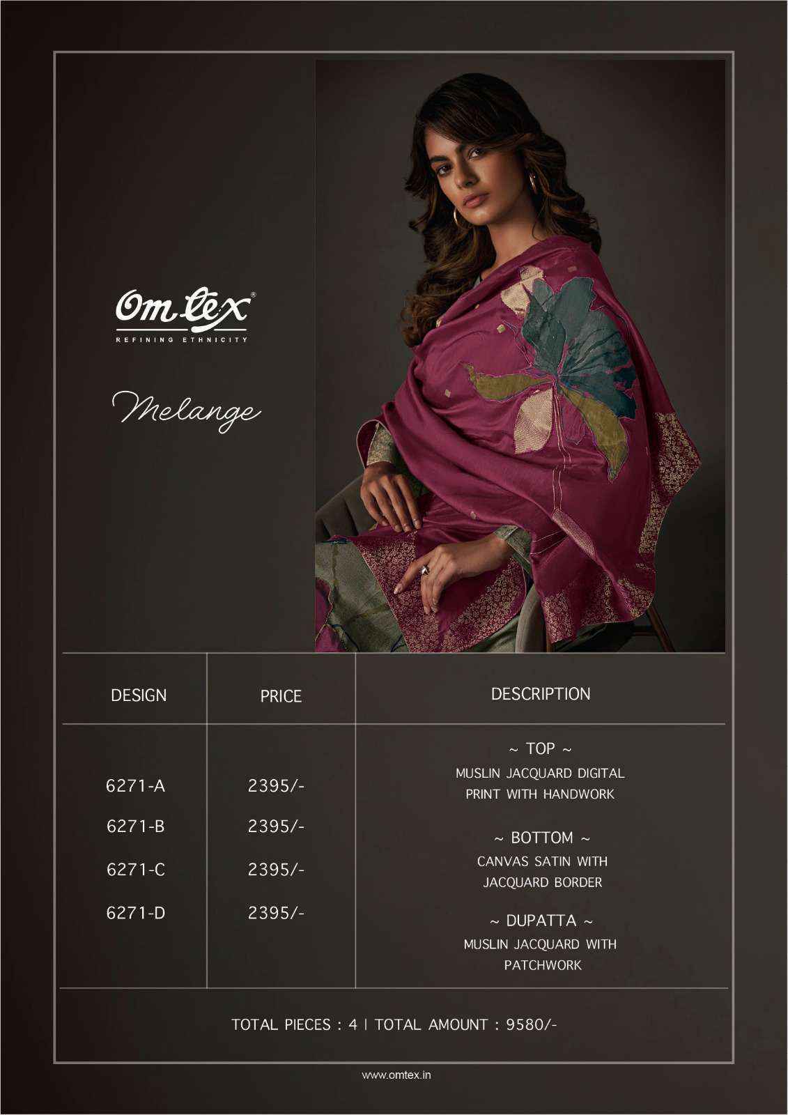 Omtex Milange Muslin Jacquard Dress Material 4 Pcs Catalogue