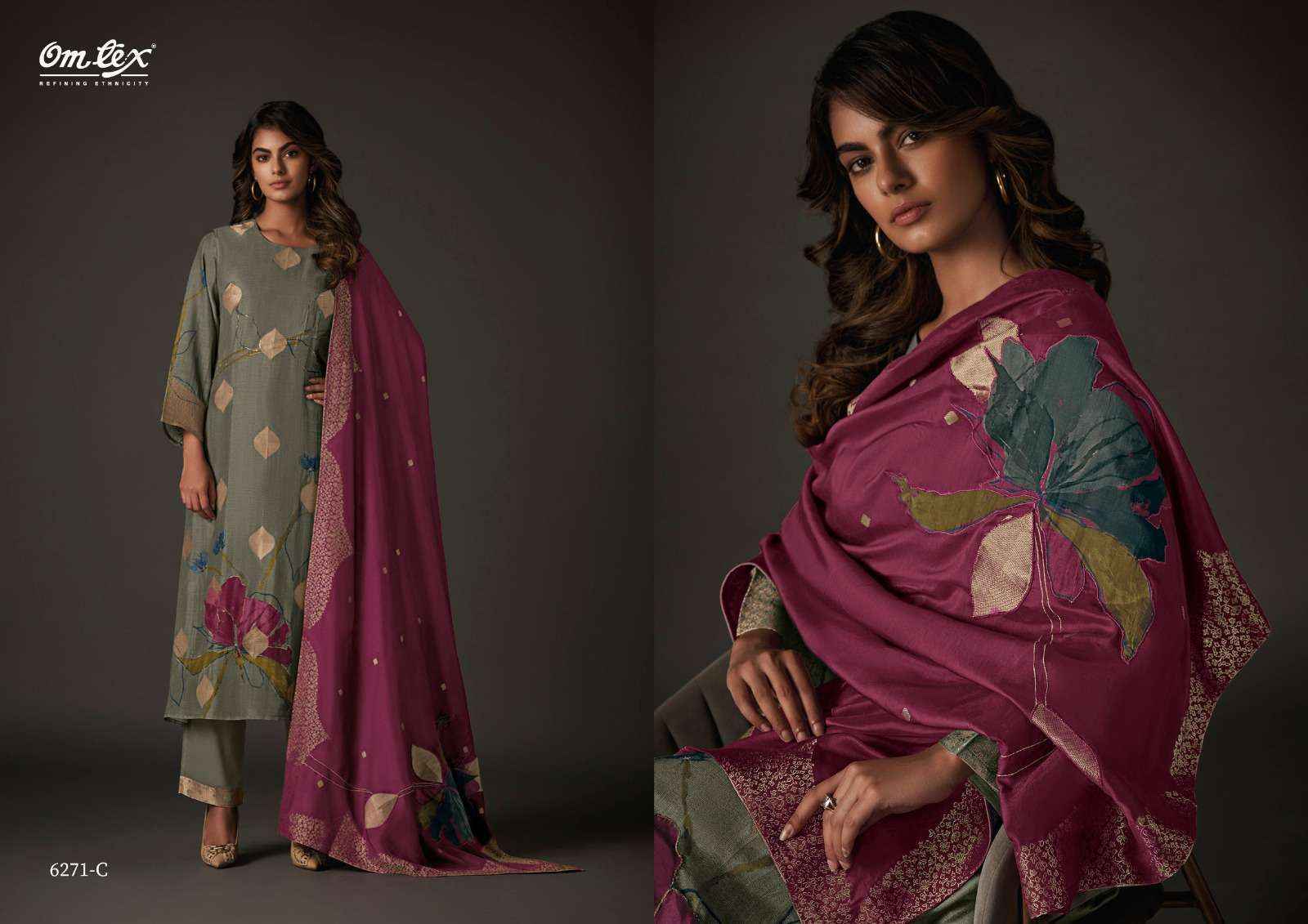Omtex Milange Muslin Jacquard Dress Material 4 Pcs Catalogue