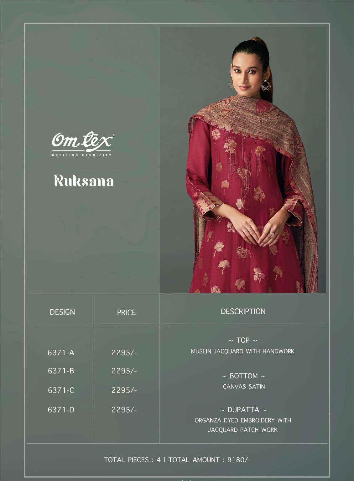 Omtex Ruksana Musline Jacquard Dress Material 4 pcs Catalogue