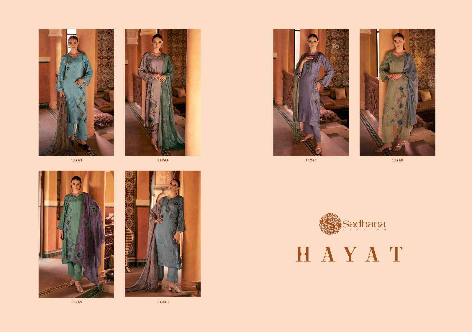 Sadhna Fashion Hayat Musline Silk Dress Material 6 pcs Catalogue