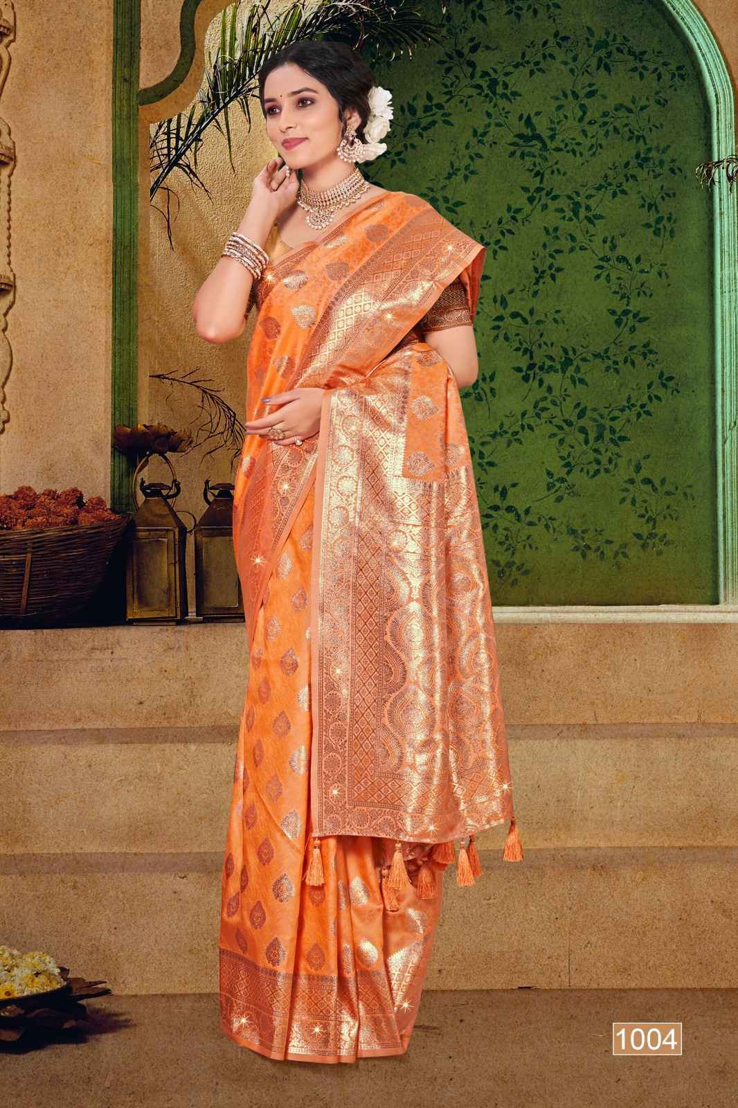 Saroj Aishwarya Silk Swarovski Saree 4 pcs Catalogue
