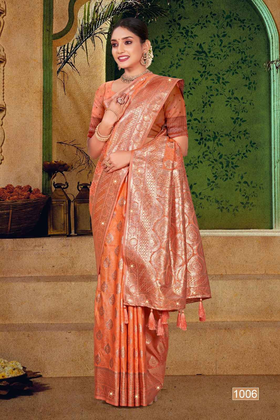 Saroj Aishwarya Silk Swarovski Saree 4 pcs Catalogue
