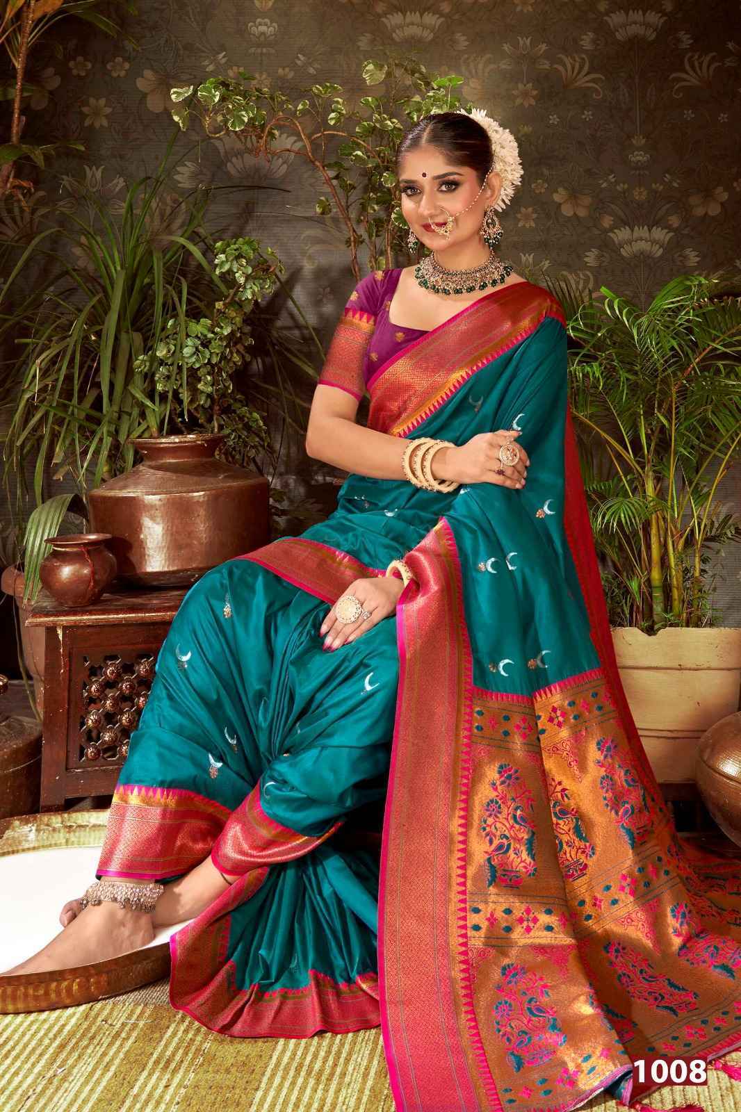 Saroj Jhumka Chand Swarovski Silk With Swarovski Saree 8 pcs Catalogue