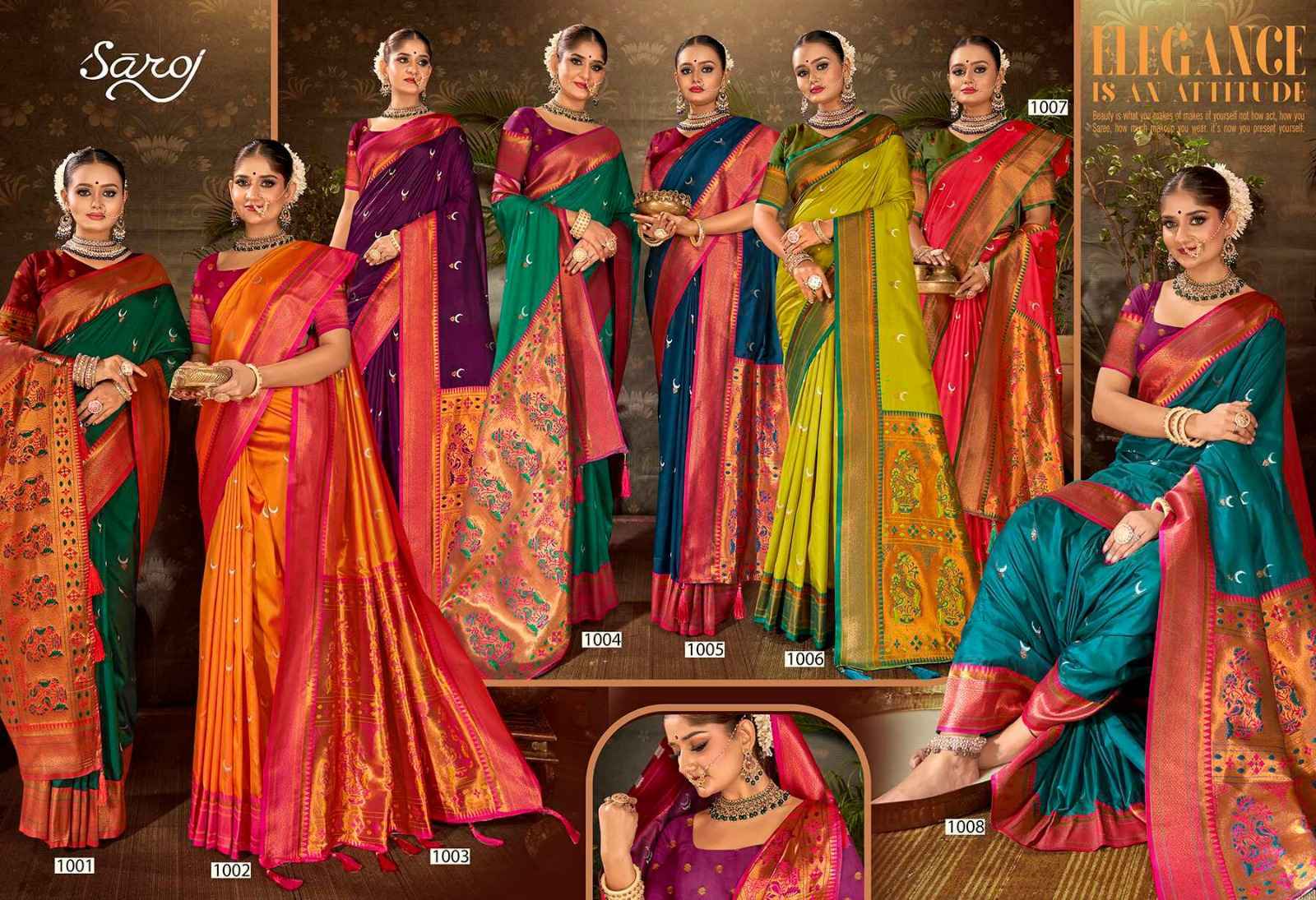 Saroj Jhumka Chand Swarovski Silk With Swarovski Saree 8 pcs Catalogue