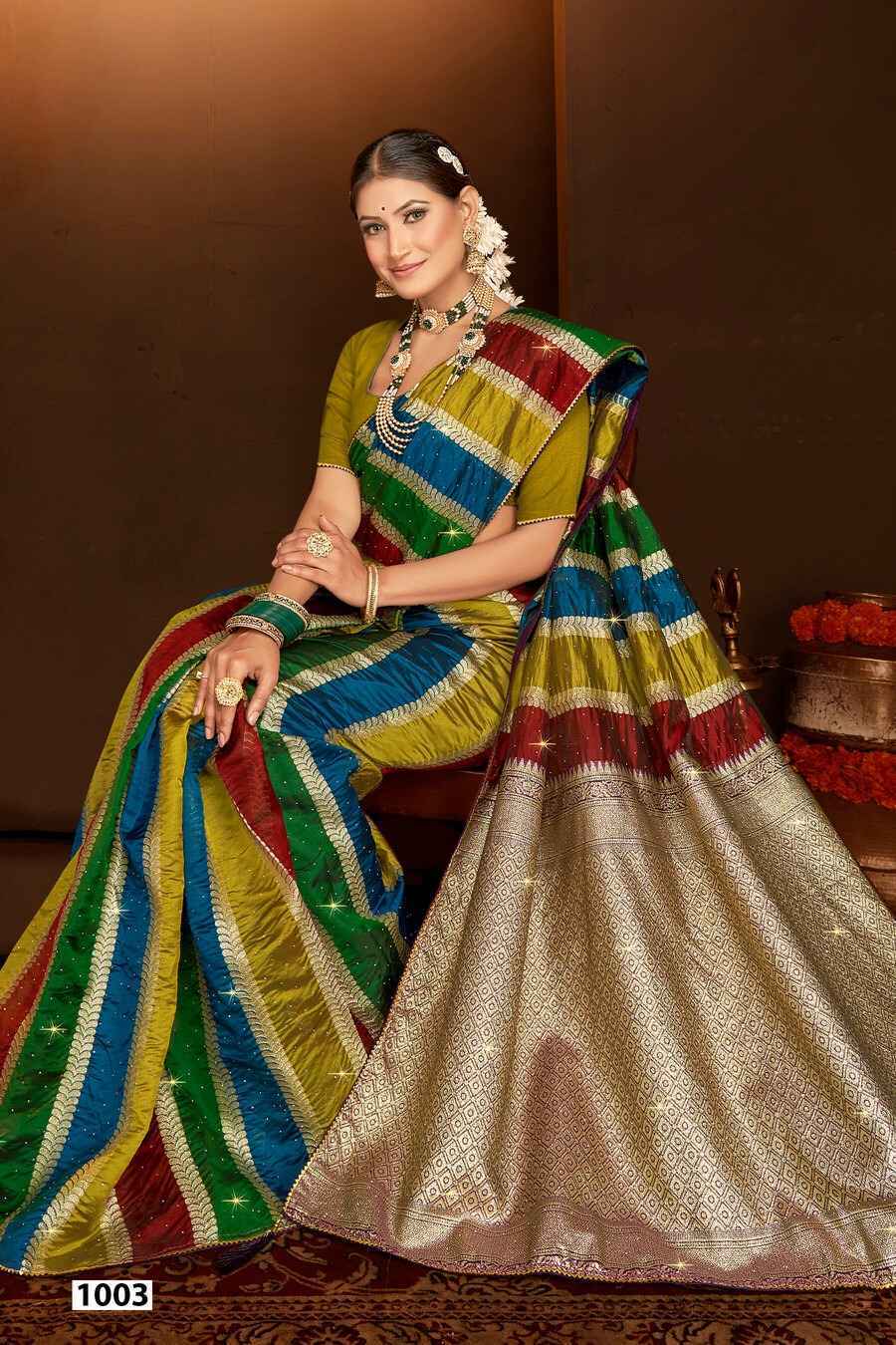 Saroj Shivika Organza Swarovski Saree 6 pcs Catalogue