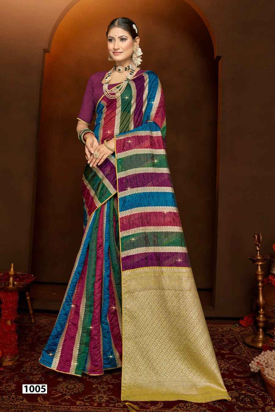 Saroj Shivika Organza Swarovski Saree 6 pcs Catalogue