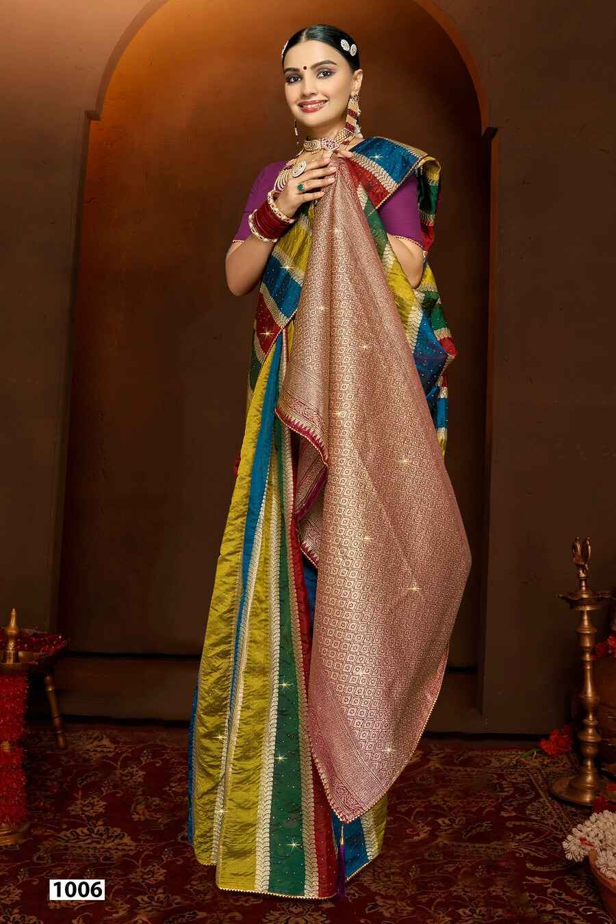 Saroj Shivika Organza Swarovski Saree 6 pcs Catalogue