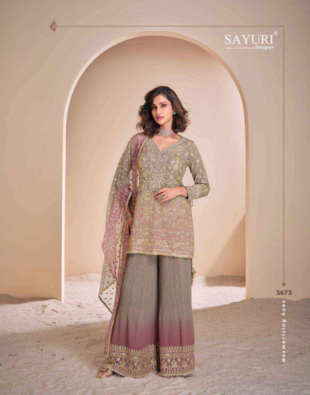 Sayuri Designer Aayna Readumade Georgette Dress 3 pcs Catalogue