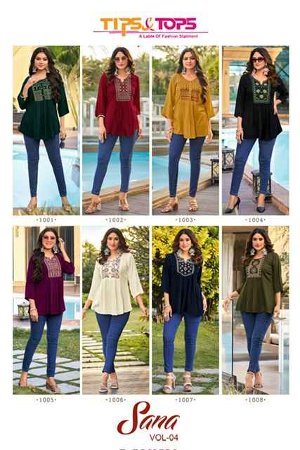 Tips & Tops Sana Vol 4 Rayon Kurti 8 pcs Catalogue