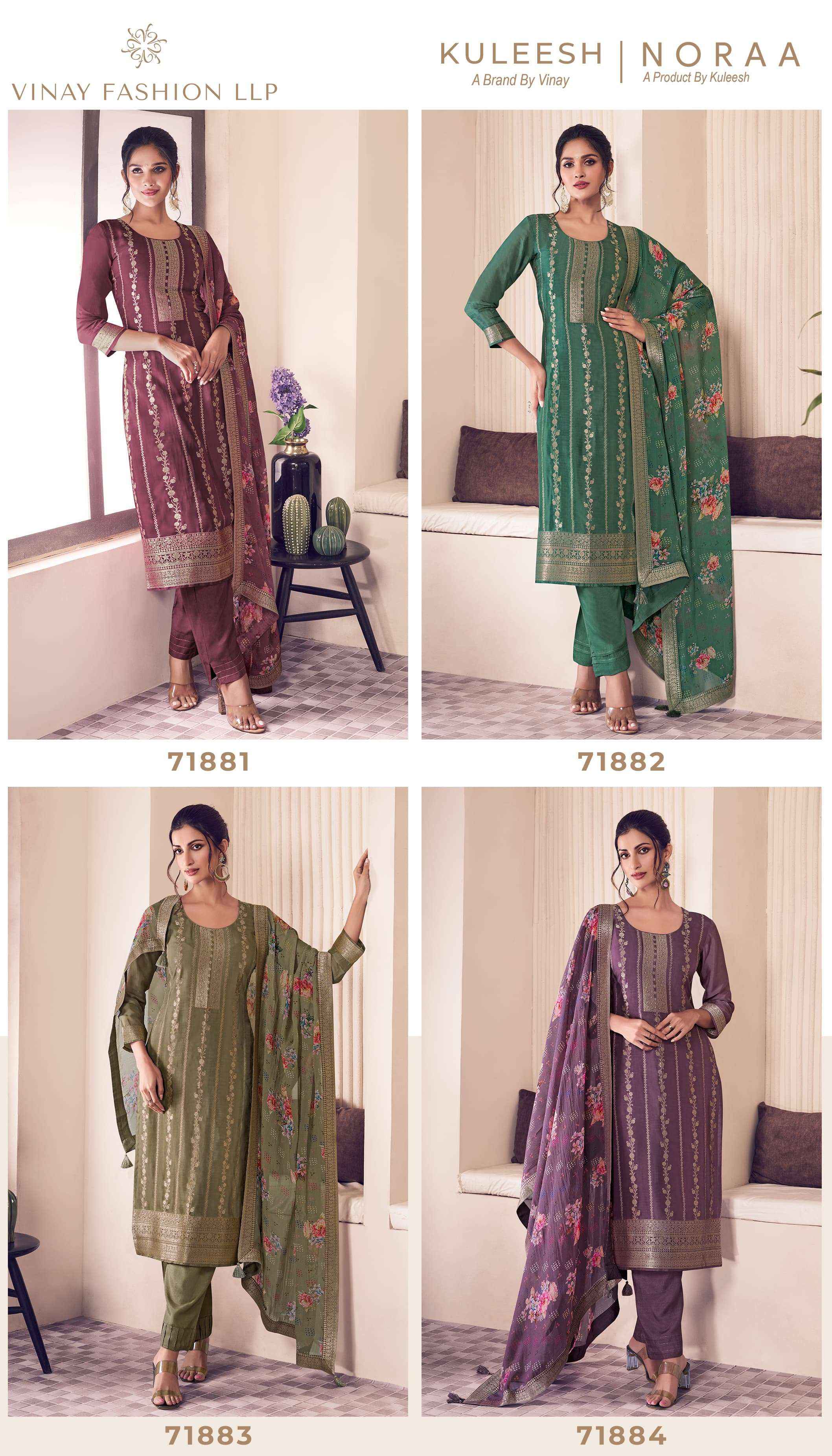 Vinay Fashion Kuleesh Noraa Silk Jacquard Dress Material 4 pcs Catalogue