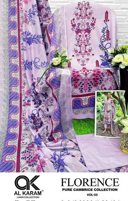 Al Karam Florence Vol 5 Cambric Cotton Dress Material 6 pcs Catalogue