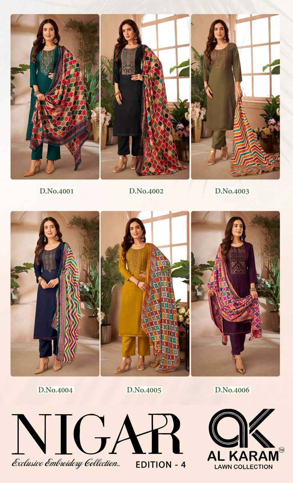 Al Karam Nigar Edition 4 Reyon Dress Material 6 pcs Catalogue