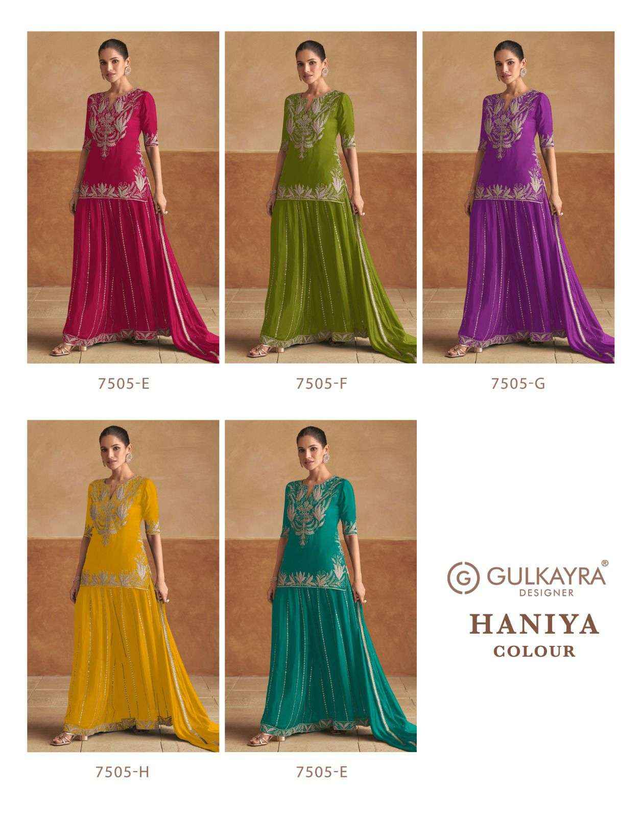 Gulkayra Designer Haniya Colour Readymade Chinon Dress Material 5 pcs Catalogue
