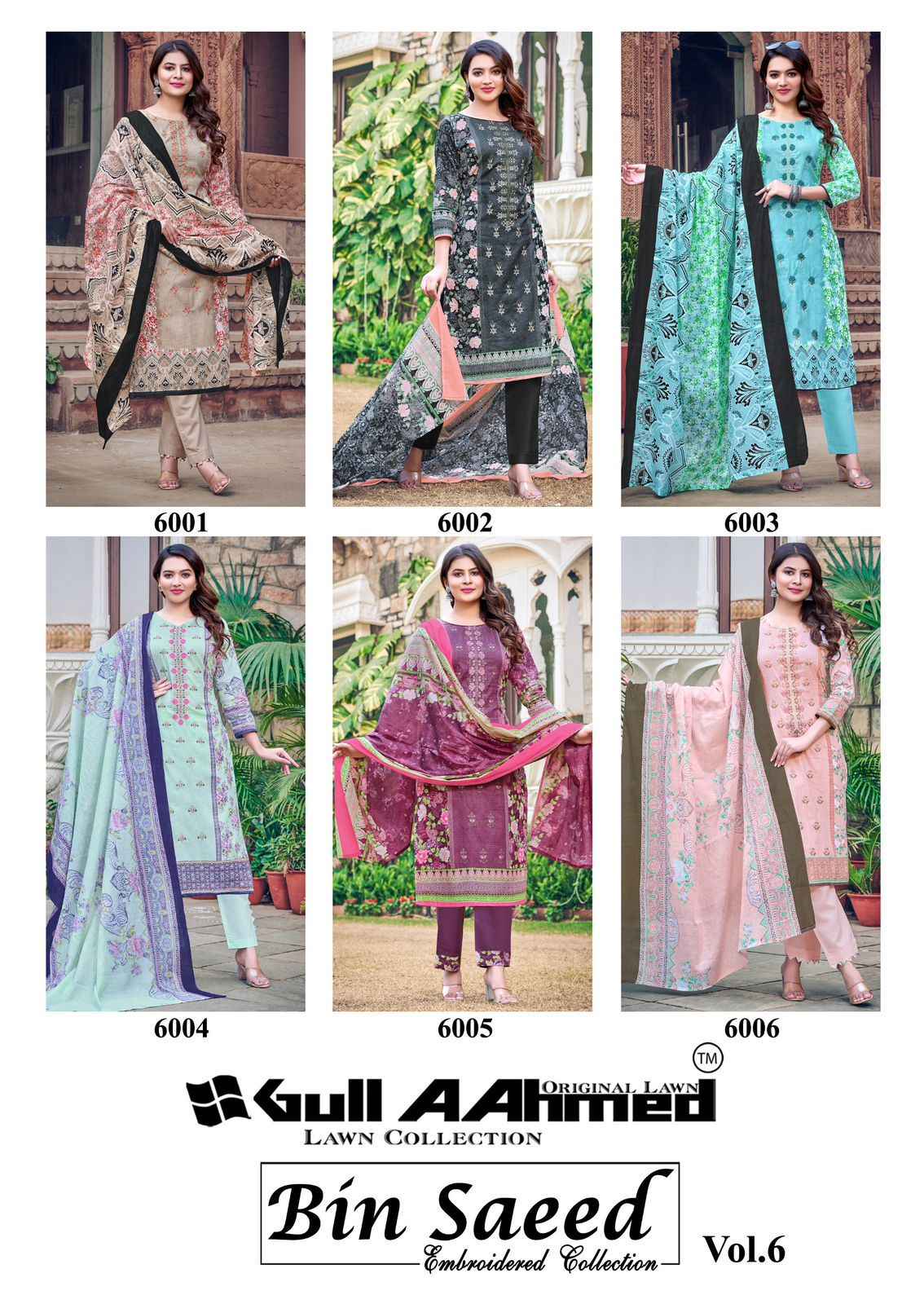 Gull Aahmed Bin Saeed Vol 6 Lawn Cotton Dress Material 6 pcs Catalogue