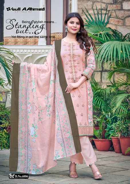 Gull Aahmed Bin Saeed Vol 6 Lawn Cotton Dress Material 6 pcs Catalogue