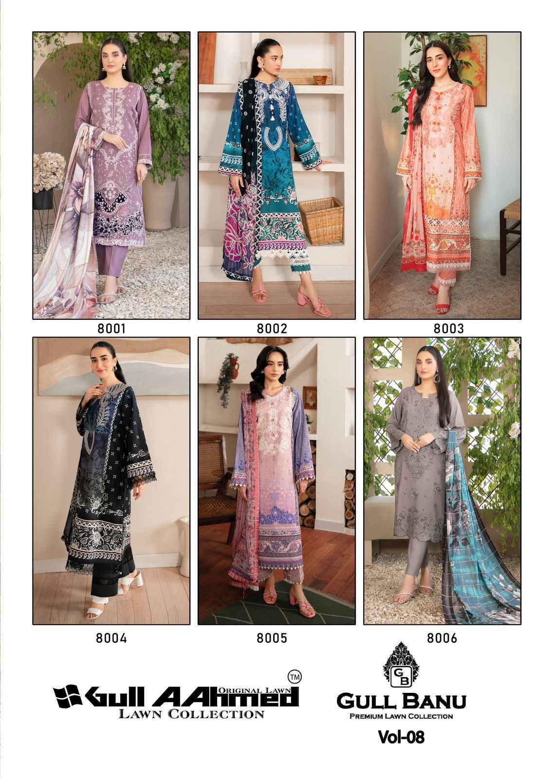 Gull Aahmed Gull Banu Vol 8 Lawn Cotton Dress Material 6 pcs Catalogue