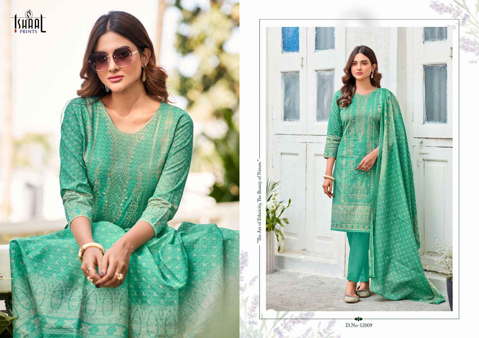 Ishaal Embroidered Vol 12 Lawn Cotton Dress Material 10 pcs Catalogue