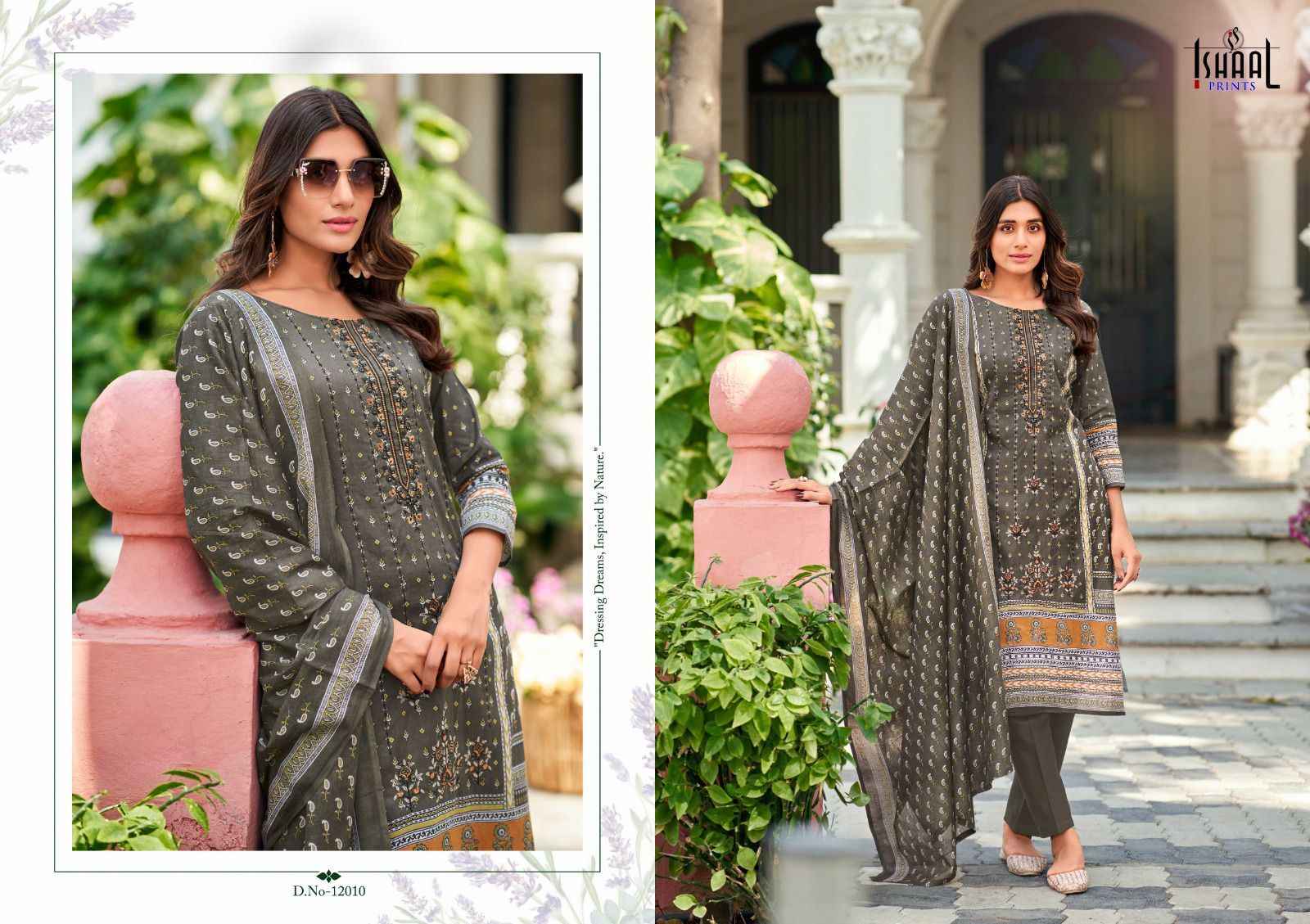 Ishaal Embroidered Vol 12 Lawn Cotton Dress Material 10 pcs Catalogue