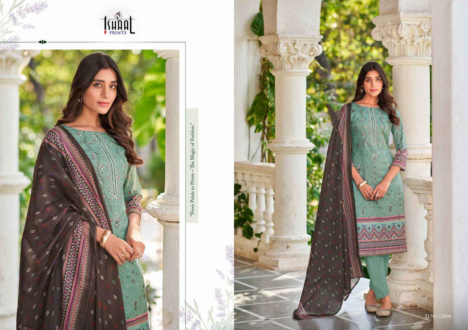 Ishaal Embroidered Vol 12 Lawn Cotton Dress Material 10 pcs Catalogue