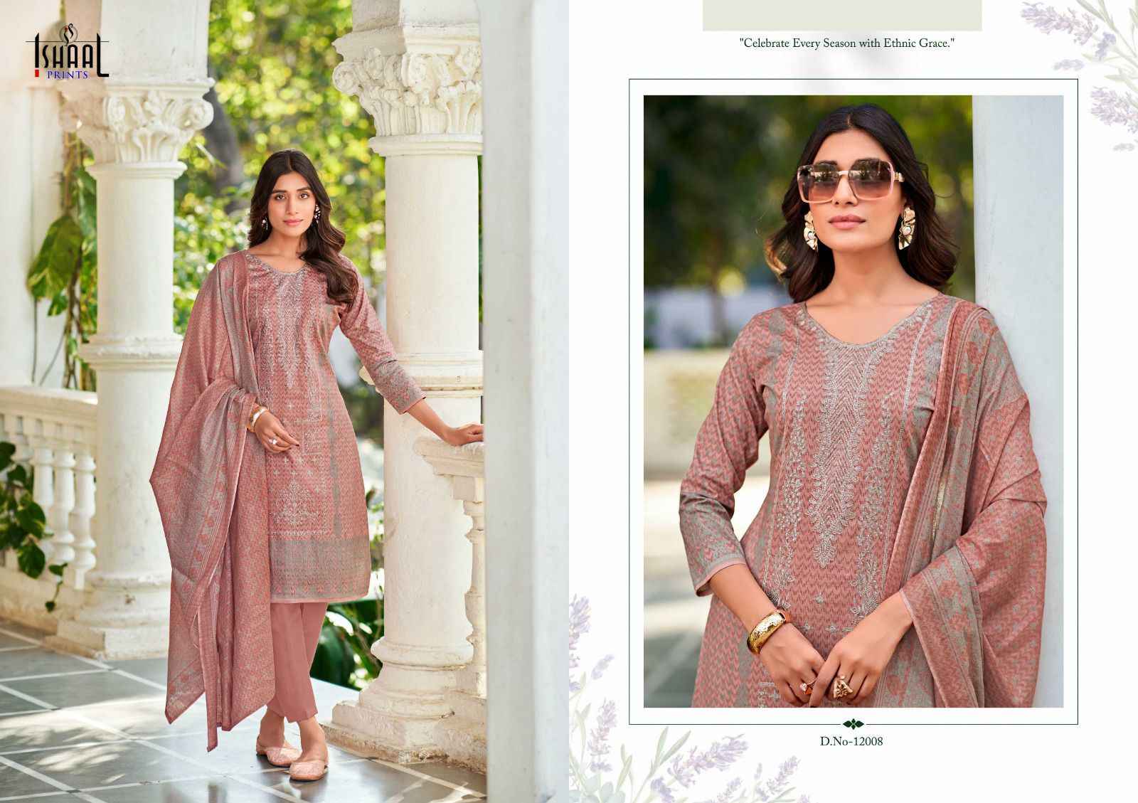 Ishaal Embroidered Vol 12 Lawn Cotton Dress Material 10 pcs Catalogue