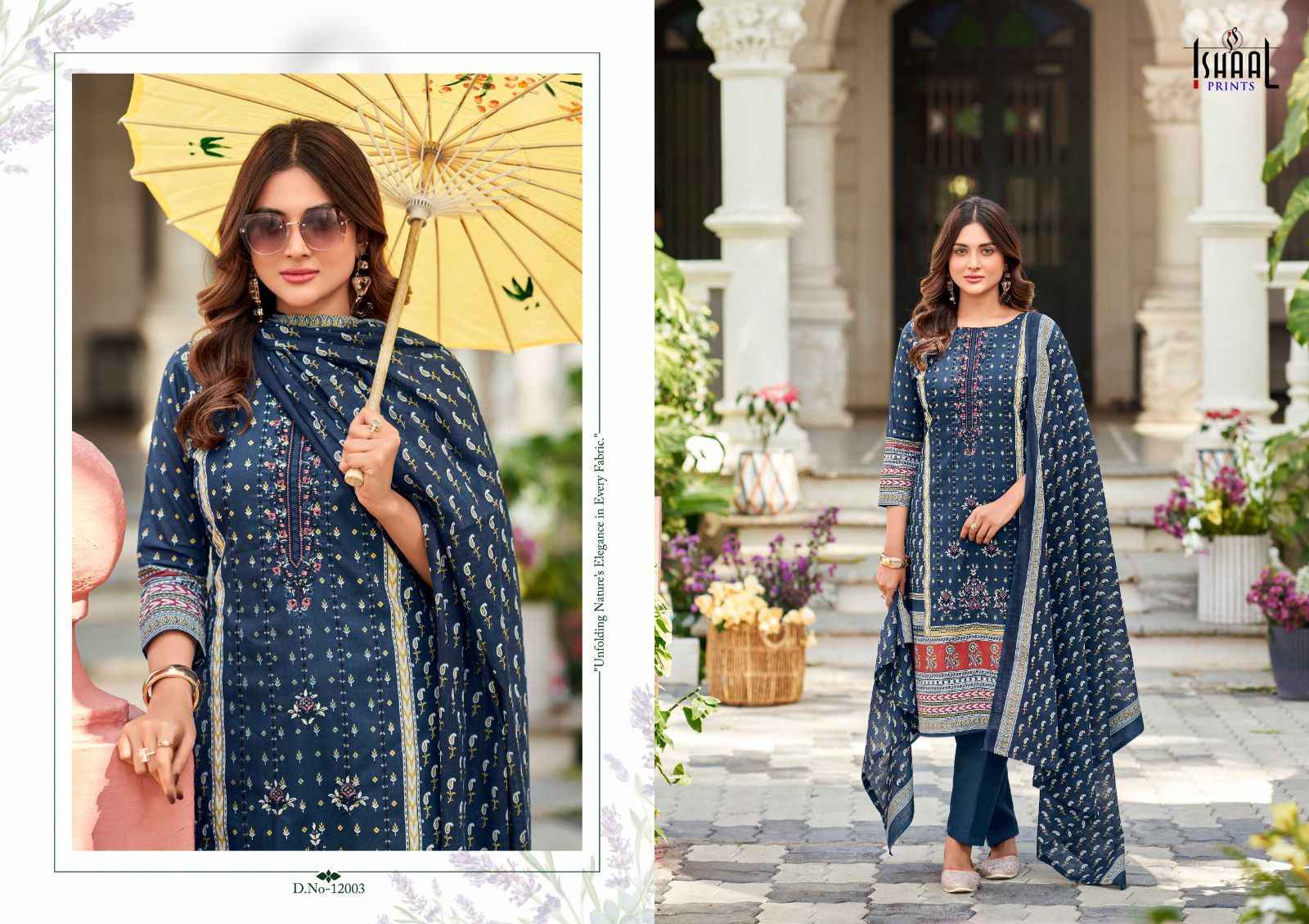 Ishaal Embroidered Vol 12 Lawn Cotton Dress Material 10 pcs Catalogue