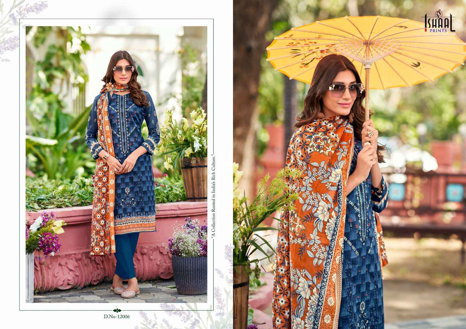 Ishaal Embroidered Vol 12 Lawn Cotton Dress Material 10 pcs Catalogue