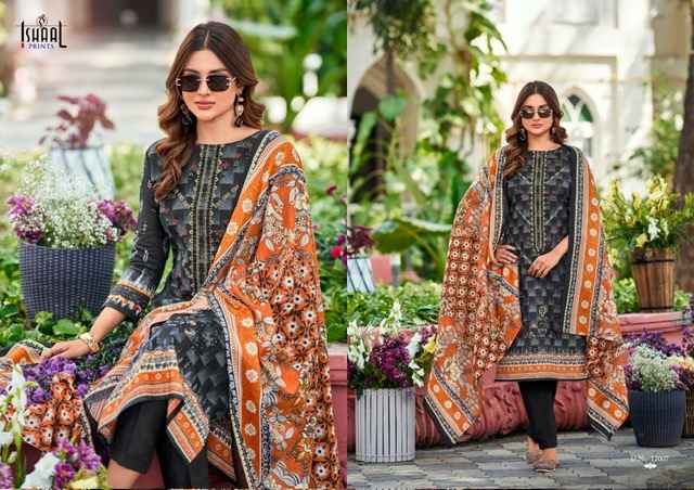 Ishaal Embroidered Vol 12 Lawn Cotton Dress Material 10 pcs Catalogue