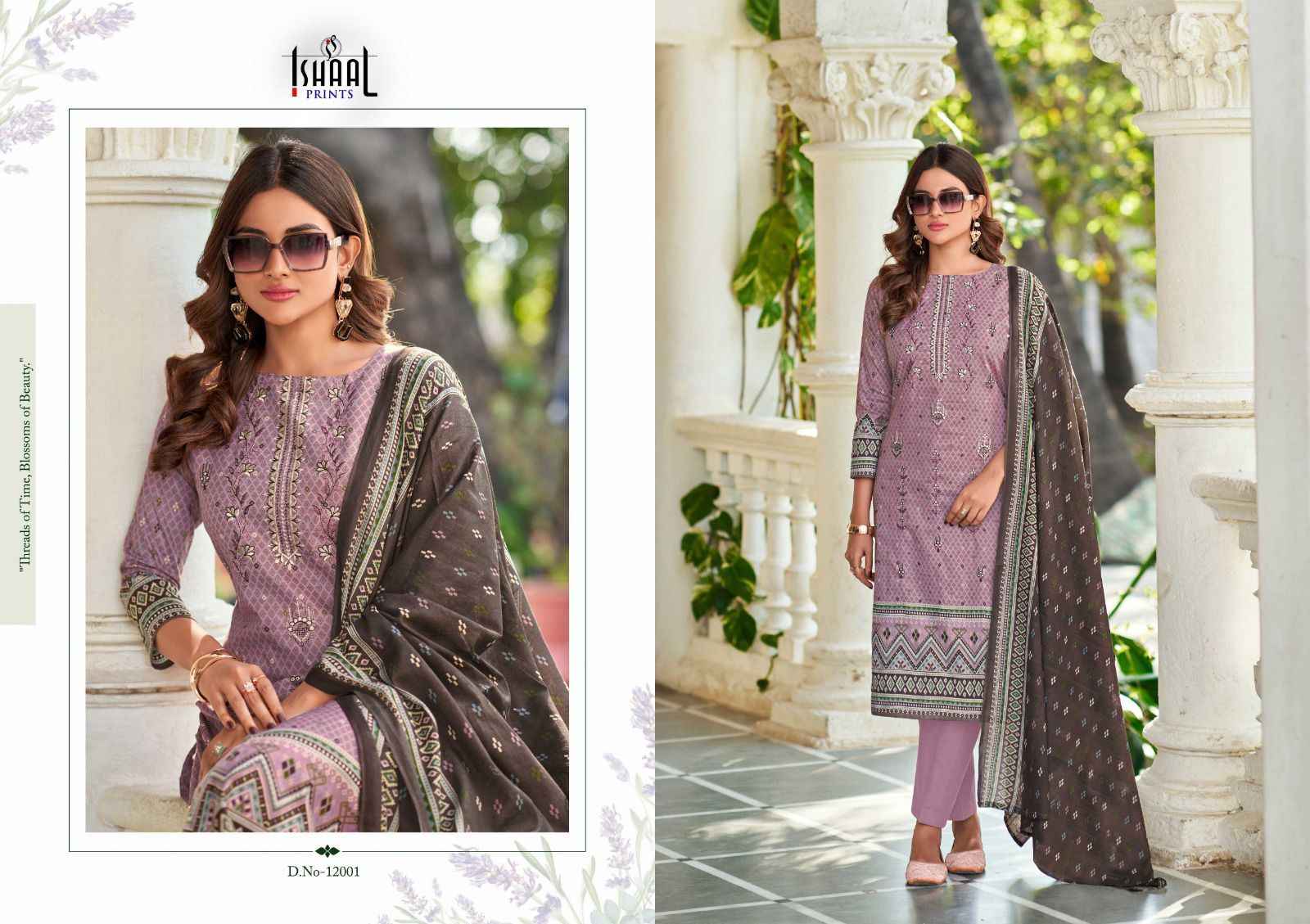Ishaal Embroidered Vol 12 Lawn Cotton Dress Material 10 pcs Catalogue