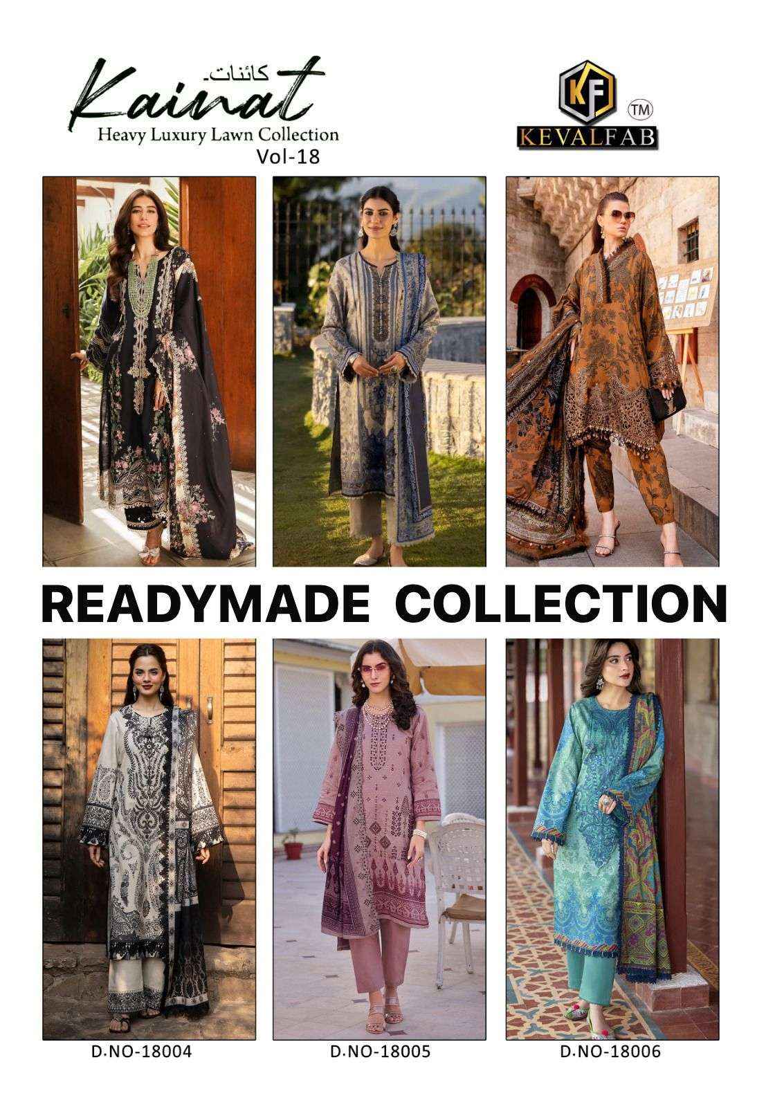 Keval Fab Kainat Vol 18 Readymade Lawn Cotton Dress Material 6 pcs Catalogue
