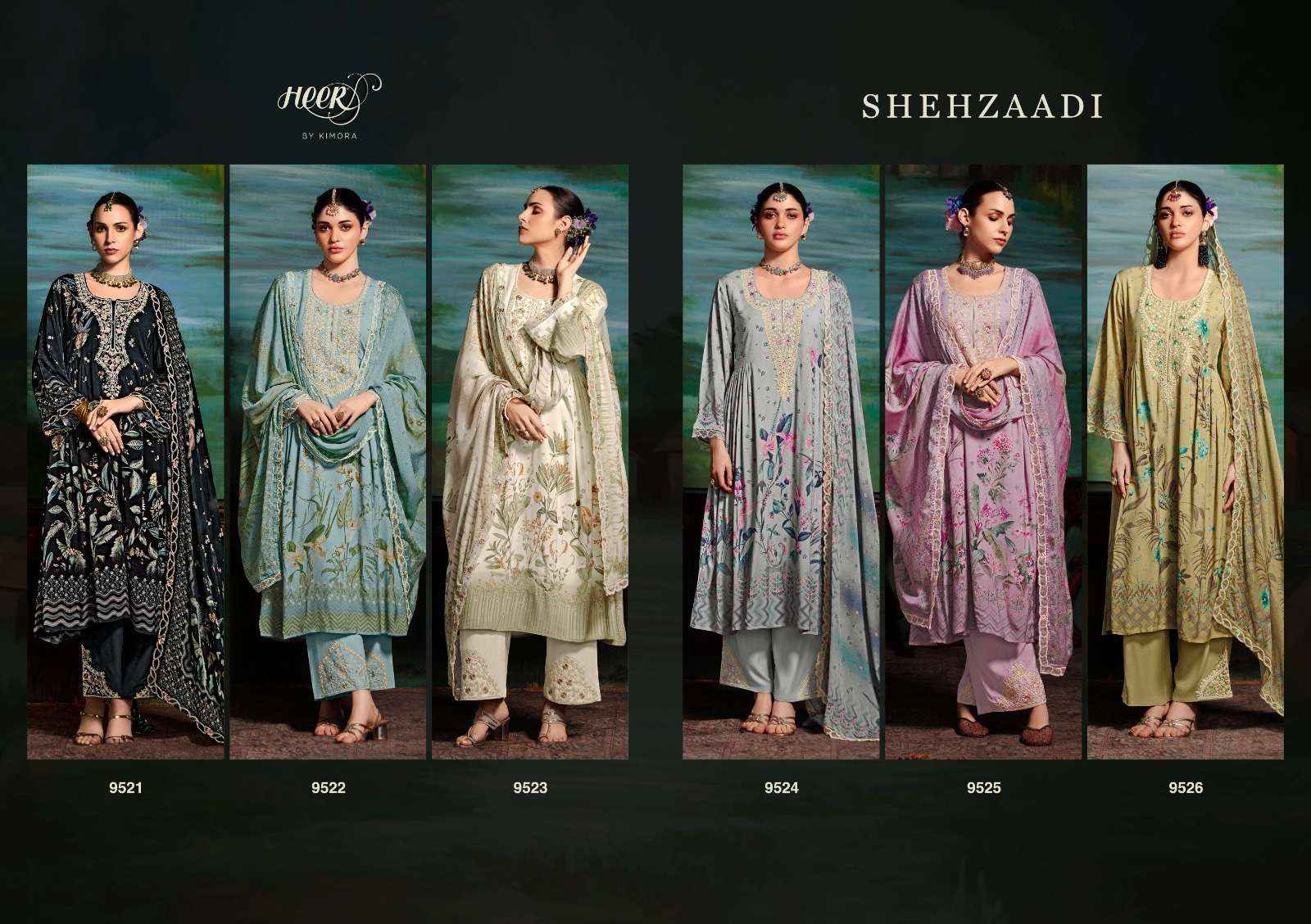 Kimora Heer Shehzaadi Musline Dress Material 6 pcs Catalogue