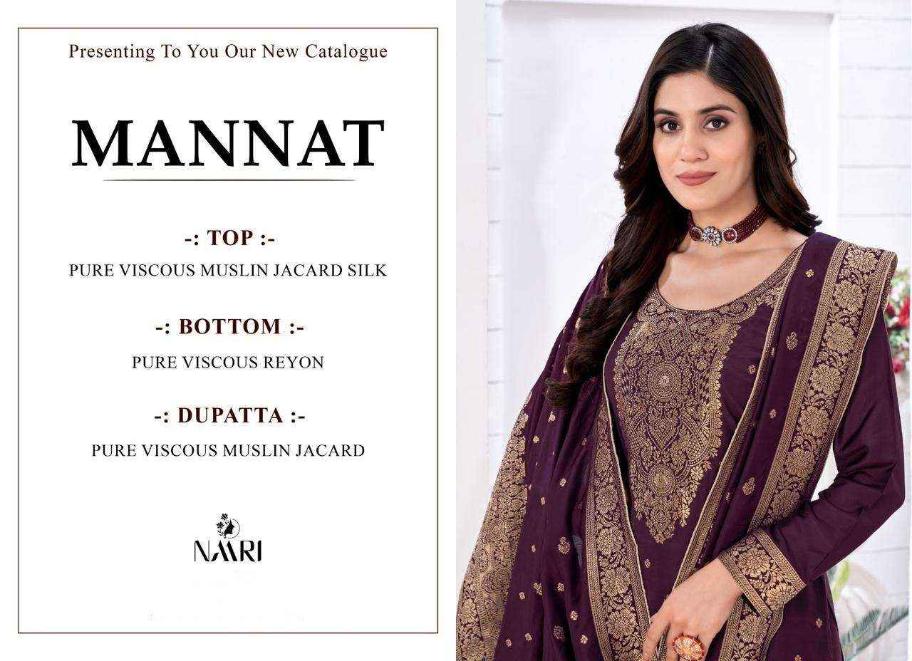 Naari Mannat Musline Jacquard Dress Material 4 pcs Catalogue